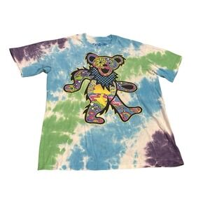 Liquid Blue Grateful Dead Mod Bear Rainbow Sun Tie Dye Shirt Adult Small‎ Hippie